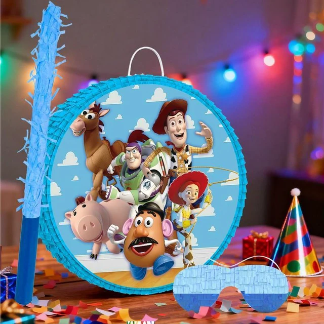 Alt view image 4 of 7 - 4 Pcs Round Toy Story Piñata Bundle - 17.58'' Toy Story Piñata Large & Game Blindfold&Toy Story Pinata Stick etc Toy Story Pinata Supplies for Toy Story Birthday Party Supplies