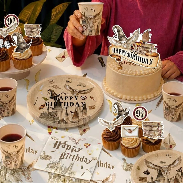 Alt view image 2 of 7 - 117 Pcs Harry Potter Birthday Decorations&Magical Wizard Party Tableware Set - Harry Potter Banner Balloons Cake Toppers Plates Cups Tablecloth etc Harry Potter Birthday Party Supplies