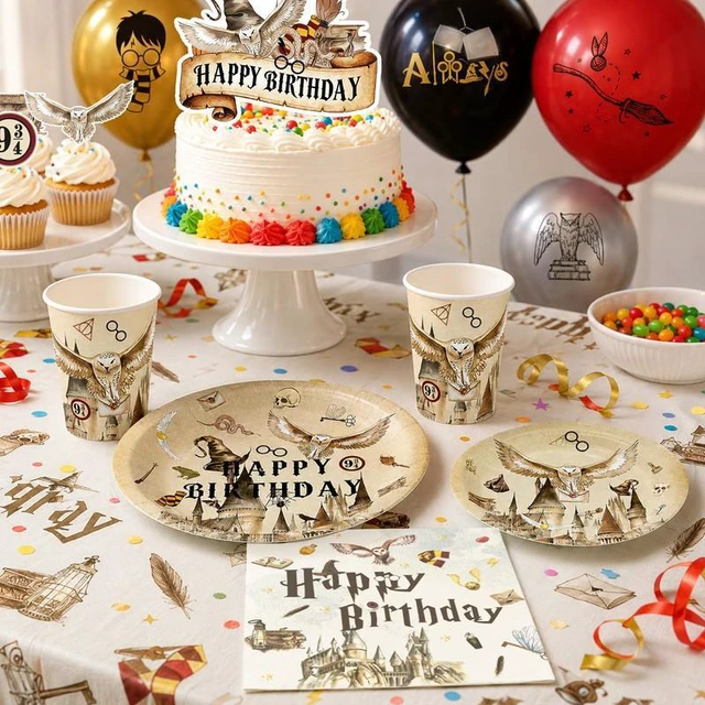 Alt view image 5 of 7 - 117 Pcs Harry Potter Birthday Decorations&Magical Wizard Party Tableware Set - Harry Potter Banner Balloons Cake Toppers Plates Cups Tablecloth etc Harry Potter Birthday Party Supplies