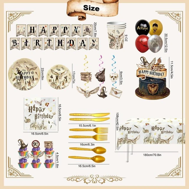 Alt view image 6 of 7 - 117 Pcs Harry Potter Birthday Decorations&Magical Wizard Party Tableware Set - Harry Potter Banner Balloons Cake Toppers Plates Cups Tablecloth etc Harry Potter Birthday Party Supplies