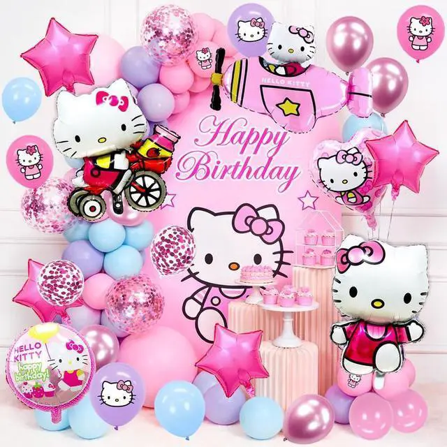 Alt view image 7 of 7 - 79pcs Hello Kitty Balloon Party Decorations,Hello Kitty Birthday Decorations Balloons Set,Hello Kitty Theme Party Latex Balloons,Foil Balloons for Kids Birthday Party Decorations Favors