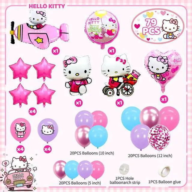 Alt view image 2 of 7 - 79pcs Hello Kitty Balloon Party Decorations,Hello Kitty Birthday Decorations Balloons Set,Hello Kitty Theme Party Latex Balloons,Foil Balloons for Kids Birthday Party Decorations Favors