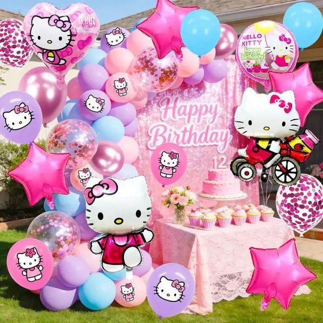 Alt view image 4 of 7 - 79pcs Hello Kitty Balloon Party Decorations,Hello Kitty Birthday Decorations Balloons Set,Hello Kitty Theme Party Latex Balloons,Foil Balloons for Kids Birthday Party Decorations Favors