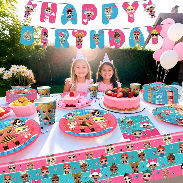 Alt view image 3 of 6 - Surprise Doll Party Supplies, 114 Pcs LOL Party Tableware Kit - Surprise Doll Tablecloth Plates Cups Napkins etc. Surprise Doll Theme Party Supplies Girls Birthday Party Decoration,Serves 16