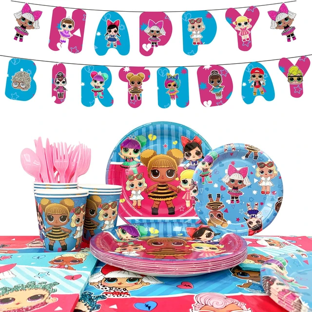 Main image of Surprise Doll Party Supplies, 114 Pcs LOL Party Tableware Kit - Surprise Doll Tablecloth Plates Cups Napkins etc. Surprise Doll Theme Party Supplies Girls Birthday Party Decoration,Serves 16