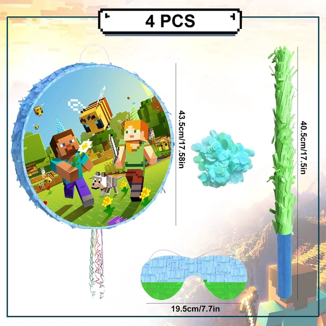Alt view image 7 of 7 - 4pcs Pixel Game Pinata, Minecraft Round Pinata Set - Large Minecraft Pinata, Minecraft Pinata Eye Mask and Minecraft Pinata Stick ETC. Minecraft Decorations for Minecraft Party Decoration Pinata