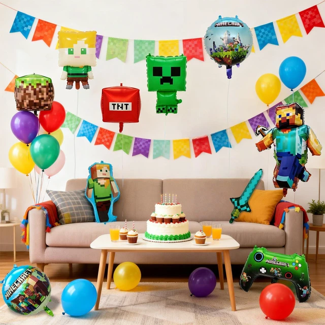 Alt view image 4 of 7 - 10pcs Minecraft Party Decoration Balloons, Minecraft Character Foil Balloons, etc. Minecraft Themed Birthday Party Decorations, Suitable for Minecraft Children's Party Decorations