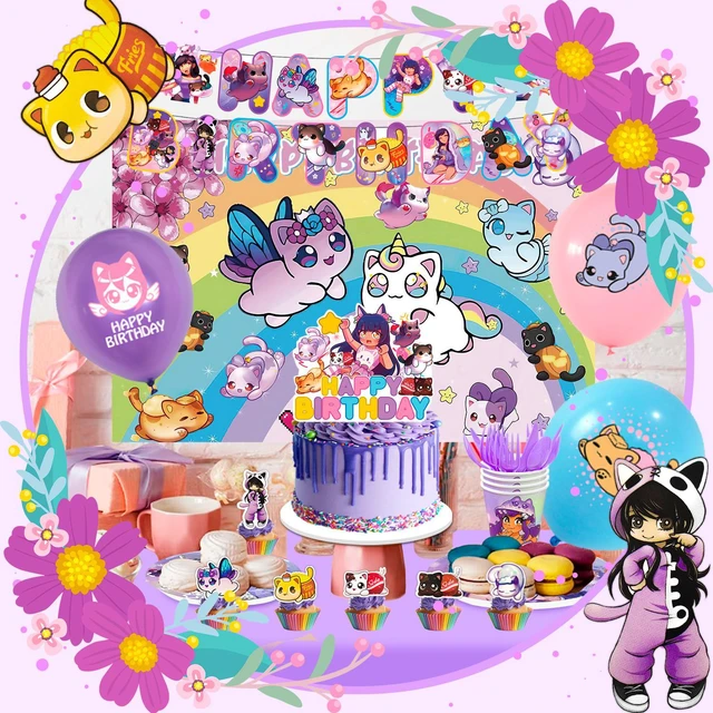 Alt view image 3 of 6 - Aphmau Theme Birthday Party Supplies, 112 Pcs Aphmau Party Decoration Tableware Set - Aphmau Balloons Background Banners Plates etc Aphmau Theme Party Decorations
