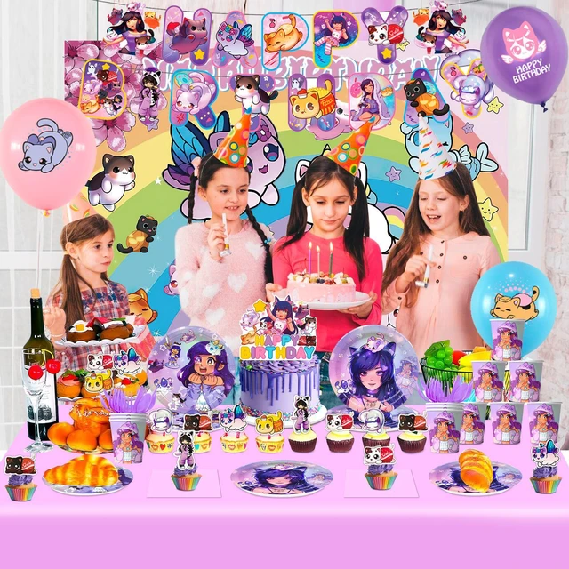 Alt view image 5 of 6 - Aphmau Theme Birthday Party Supplies, 112 Pcs Aphmau Party Decoration Tableware Set - Aphmau Balloons Background Banners Plates etc Aphmau Theme Party Decorations