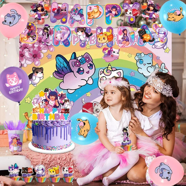 Alt view image 2 of 6 - Aphmau Theme Birthday Party Supplies, 112 Pcs Aphmau Party Decoration Tableware Set - Aphmau Balloons Background Banners Plates etc Aphmau Theme Party Decorations