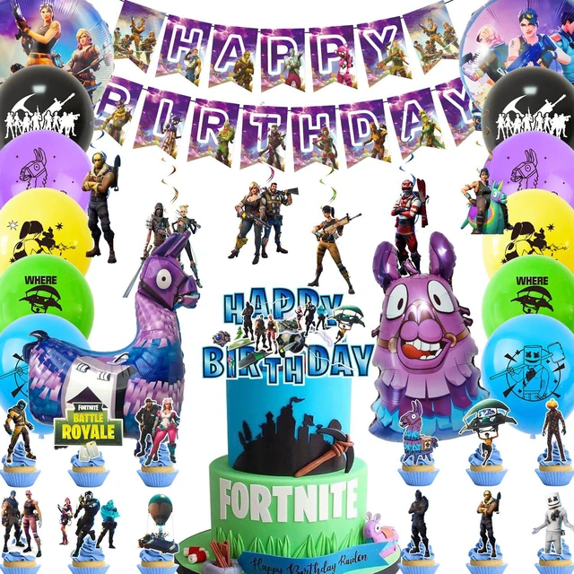 Main image of Fortnite Birthday Party Supplies,39 pcs Fortnite Party Decorations Set-Fortnite Spirals,Fortnite Balloons Banners Cake Toppers etc Fortnite Theme Birthday Party Supplies for Kids