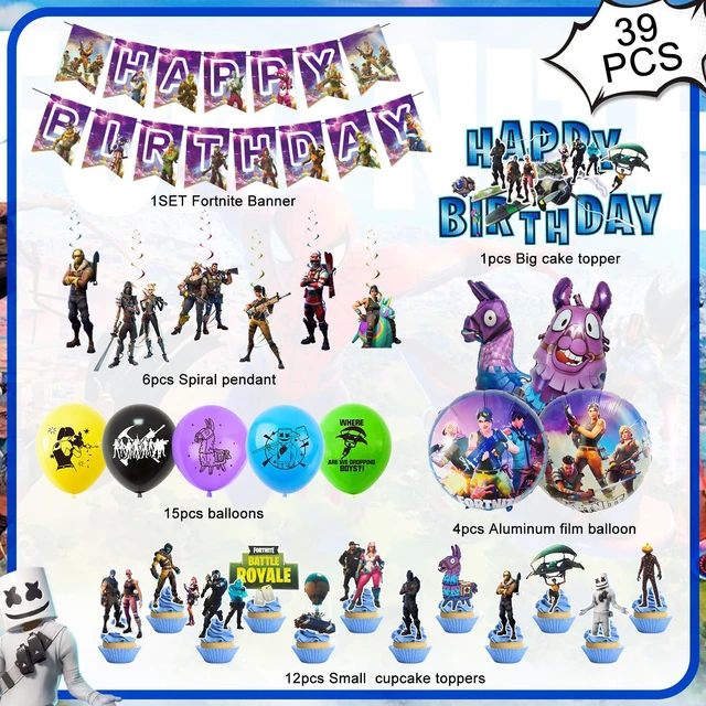 Alt view image 6 of 7 - Fortnite Birthday Party Supplies,39 pcs Fortnite Party Decorations Set-Fortnite Spirals,Fortnite Balloons Banners Cake Toppers etc Fortnite Theme Birthday Party Supplies for Kids