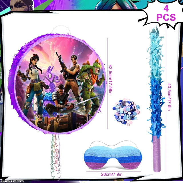 Alt view image 6 of 6 - Fortnite Piñata,4pcs Fortnite Themed Party Pinata Bundle - Fortnite Round Piñata Large,Fortnite Party Decorations Blindfold & Piñata Stick etc Fortnite Birthday Party Supplies for Kids