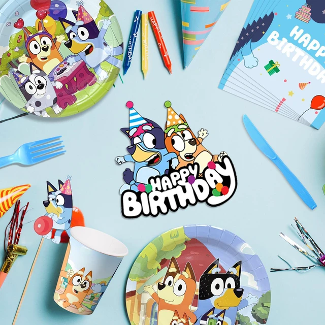 Alt view image 4 of 7 - Bluey Birthday Decorations, 98pcs Bluey Party Decorations & Bluey Tableware Sets - Bluey Birthday Plates, Napkins and Bluey Balloon Backdrops Cake Decorations and Other Bluey Birthday Party Supplies
