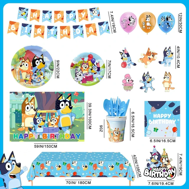 Alt view image 6 of 7 - Bluey Birthday Decorations, 98pcs Bluey Party Decorations & Bluey Tableware Sets - Bluey Birthday Plates, Napkins and Bluey Balloon Backdrops Cake Decorations and Other Bluey Birthday Party Supplies