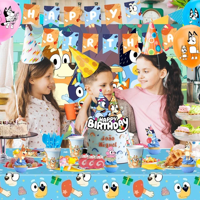 Alt view image 5 of 7 - Bluey Birthday Decorations, 98pcs Bluey Party Decorations & Bluey Tableware Sets - Bluey Birthday Plates, Napkins and Bluey Balloon Backdrops Cake Decorations and Other Bluey Birthday Party Supplies