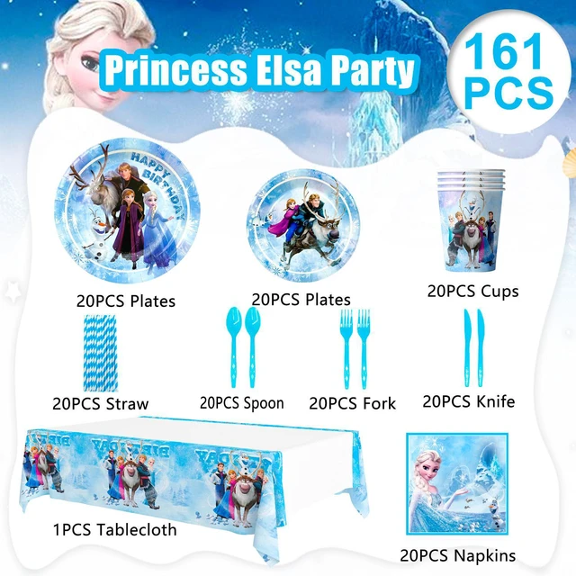 Alt view image 6 of 6 - Frozen Party Supplies, 161pcs Frozen Party Tableware Set Including Frozen Plates and Napkins & Elsa Paper Cup & Frozen Tablecloth etc Frozen Themed Birthday Party Supplies for Girls (Serves 20)