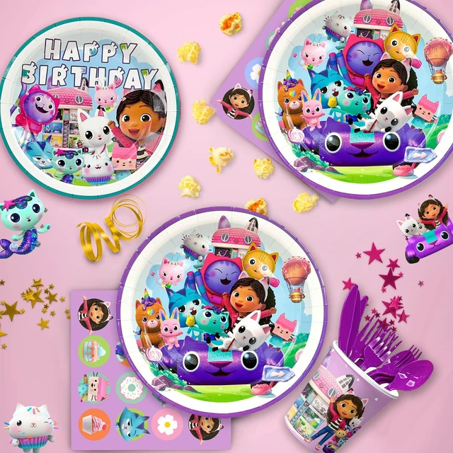 Alt view image 2 of 6 - Gabby Dollhouse Party Supplies,115pcs Gabby Decoration&Tableware Set-Gabby Dollhouse Birthday Party Plates Cups Napkins,Gabby Dollhouse Party Balloons Banner etc Gabby Dollhouse Birthday Decorations