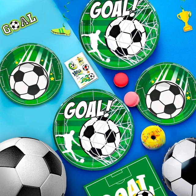 Alt view image 4 of 6 - Soccer Birthday Party Supplies,181pcs Soccer Party Decorations & Tableware Set -Soccer Birthday Banner Balloons Tablecloth Plates Cups Napkins & Whistle Keychain,Ect Boys Sports Theme Birthday Decor