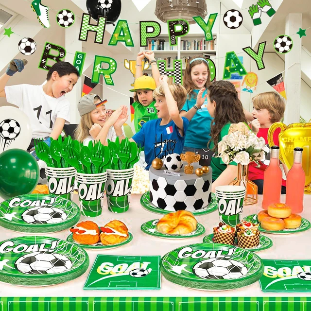 Alt view image 5 of 6 - Soccer Birthday Party Supplies,181pcs Soccer Party Decorations & Tableware Set -Soccer Birthday Banner Balloons Tablecloth Plates Cups Napkins & Whistle Keychain,Ect Boys Sports Theme Birthday Decor