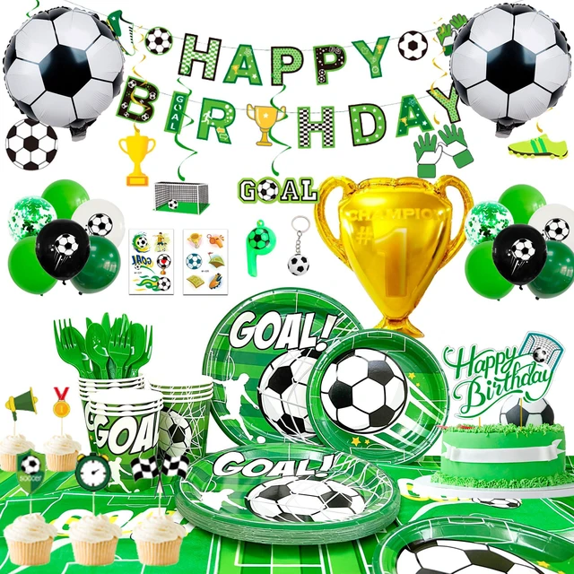 Main image of Soccer Birthday Party Supplies,181pcs Soccer Party Decorations & Tableware Set -Soccer Birthday Banner Balloons Tablecloth Plates Cups Napkins & Whistle Keychain,Ect Boys Sports Theme Birthday Decor