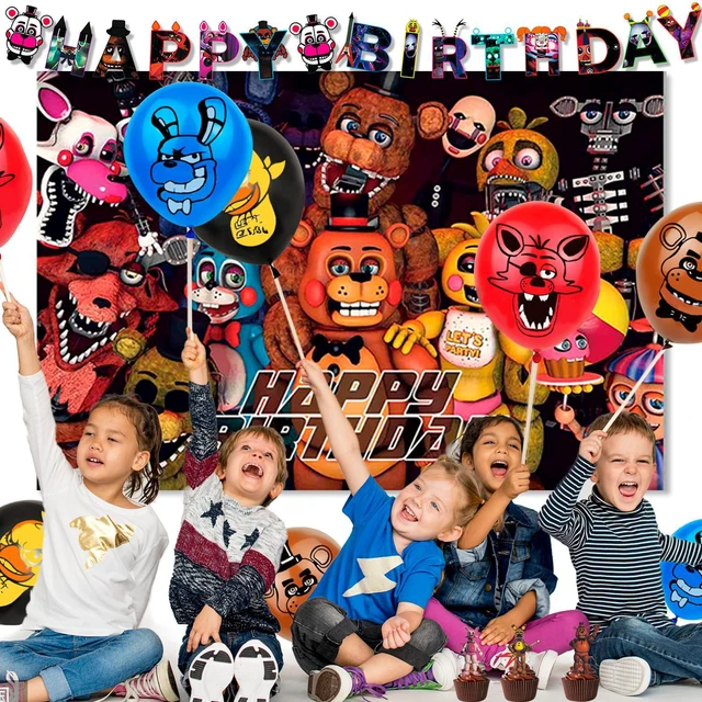 Alt view image 2 of 6 - Fnaf Birthday Party Supplies, 112pcs Five Nights at Freddy's Birthday Decorations & Tableware Set - Fnaf Party Plates and Cups Tablecloth Backdrop Banner Balloon etc Fnaf Birthday Decorations for Kids