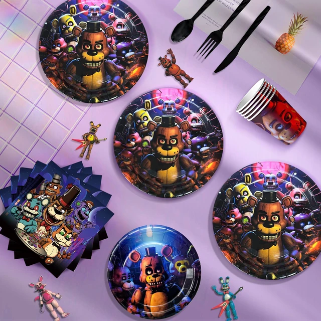 Alt view image 3 of 6 - Fnaf Birthday Party Supplies, 112pcs Five Nights at Freddy's Birthday Decorations & Tableware Set - Fnaf Party Plates and Cups Tablecloth Backdrop Banner Balloon etc Fnaf Birthday Decorations for Kids
