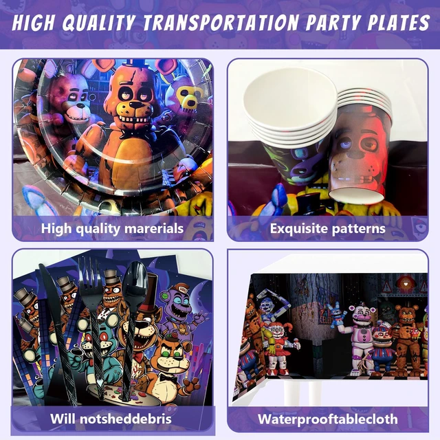 Alt view image 5 of 6 - Fnaf Birthday Party Supplies, 112pcs Five Nights at Freddy's Birthday Decorations & Tableware Set - Fnaf Party Plates and Cups Tablecloth Backdrop Banner Balloon etc Fnaf Birthday Decorations for Kids