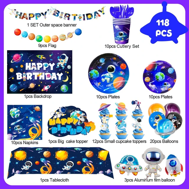 Alt view image 6 of 7 - Space Birthday Party Decorations,132pcs Space Birthday Decorations&Outer Space Birthday Tableware Set- Outer Space Birthday Party Plates Tablecloth Backdrop Balloon etc Space Themed Party Decorations