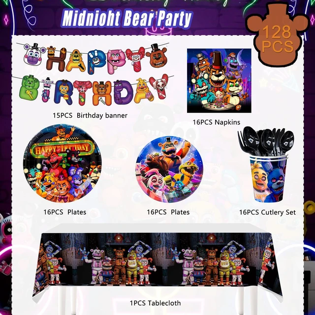 Alt view image 7 of 7 - 128 Pcs Five Nights at Freddy's Birthday Tableware Set - Five Nights at Freddy's Party Plates & Cups Tablecloth Napkins etc Five Nights at Freddy's Birthday Party Supplies
