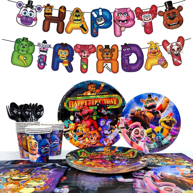 Main image of 128 Pcs Five Nights at Freddy's Birthday Tableware Set - Five Nights at Freddy's Party Plates & Cups Tablecloth Napkins etc Five Nights at Freddy's Birthday Party Supplies