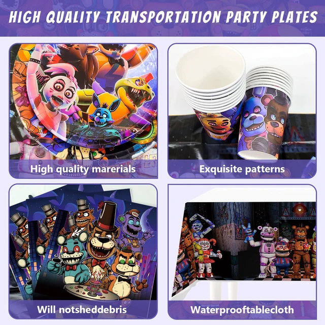 Alt view image 3 of 7 - 128 Pcs Five Nights at Freddy's Birthday Tableware Set - Five Nights at Freddy's Party Plates & Cups Tablecloth Napkins etc Five Nights at Freddy's Birthday Party Supplies