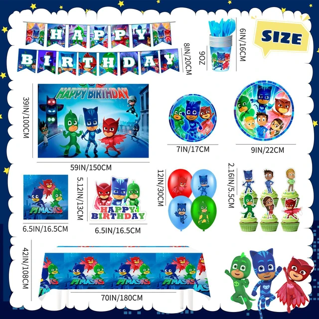 Alt view image 6 of 7 - PJ Masks Birthday Decorations,112 Pcs PJ Masks Party Decorations & PJ Masks Tableware set- PJ Masks Birthday Plates Napkins & PJ Masks Balloons Banner Cake Toppers etc PJ Masks Birthday Party Supplies