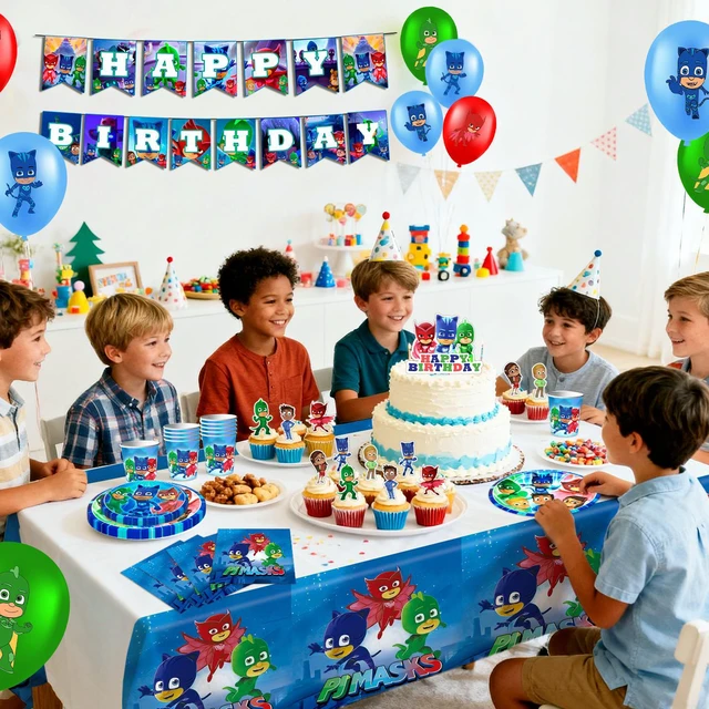 Alt view image 5 of 7 - PJ Masks Birthday Decorations,112 Pcs PJ Masks Party Decorations & PJ Masks Tableware set- PJ Masks Birthday Plates Napkins & PJ Masks Balloons Banner Cake Toppers etc PJ Masks Birthday Party Supplies