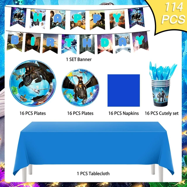 Alt view image 7 of 7 - 114 Pcs How to Train Your Dragon Birthday Tableware Set - How to Train Your Dragon Party Banner Plate Tablecloth etc How to Train Your Dragon Birthday Party Supplies