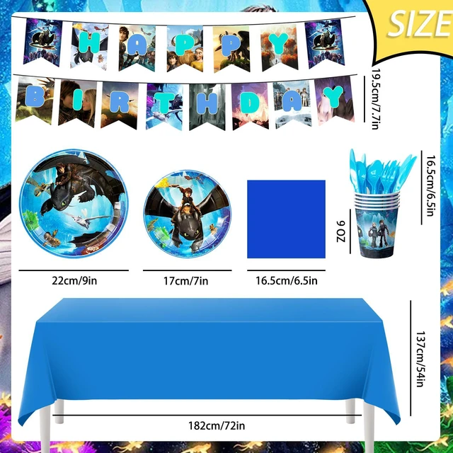 Alt view image 6 of 7 - 114 Pcs How to Train Your Dragon Birthday Tableware Set - How to Train Your Dragon Party Banner Plate Tablecloth etc How to Train Your Dragon Birthday Party Supplies
