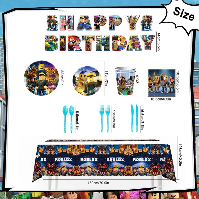 Alt view image 6 of 6 - 114Pcs Roblox Birthday Party Decoration Tableware Set, Roblox Party Supplies Tableware including Roblox Tablecloth Banner Plates Napkins Cups for Roblox Birthday Party Decoration