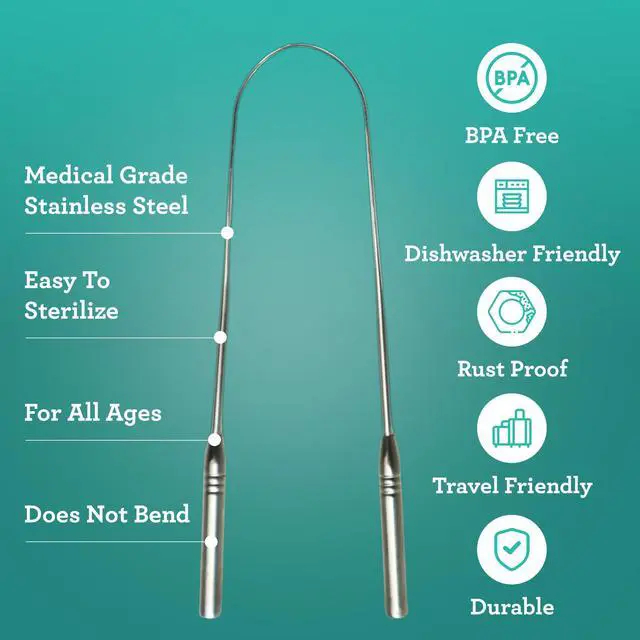 Alt view image 3 of 6 - Tongue Scraper for Adults (2 Pack) with Travel Case, 420 Medical-grade 100% Stainless Steel Tongue Cleaner, Aids in Fresh Breath & Oral Care