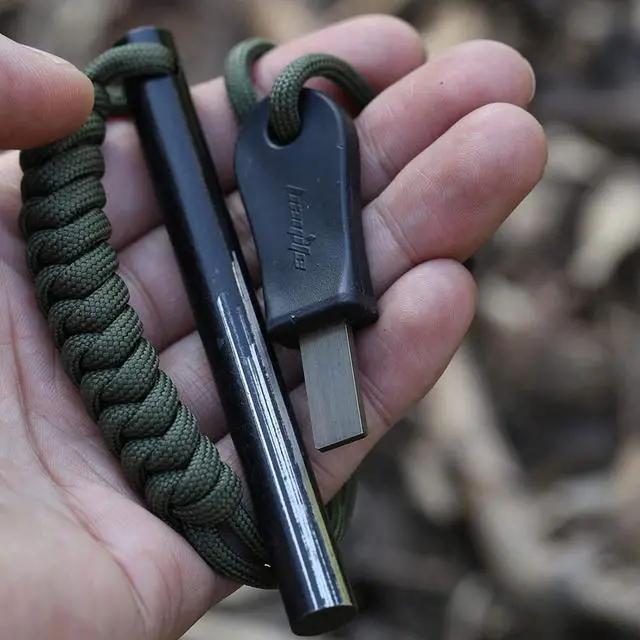 Alt view image 3 of 6 - 4" Survival Ferro Rod Drilled Flint Fire Starter and Striker Kit