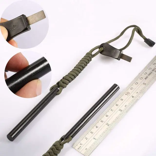 Alt view image 5 of 6 - 4" Survival Ferro Rod Drilled Flint Fire Starter and Striker Kit