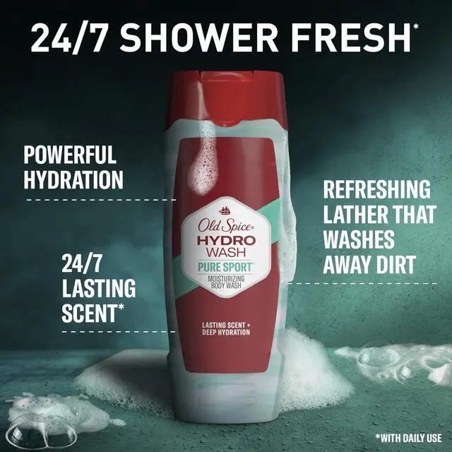 Alt view image 2 of 7 - Moisturizing Men's Hydro Body Wash 2-in-1, long-lasting fragrance & intense hydration to relieve dry skin, all-day fresh, Pure Sport Scent, 16 oz each, pack of 4