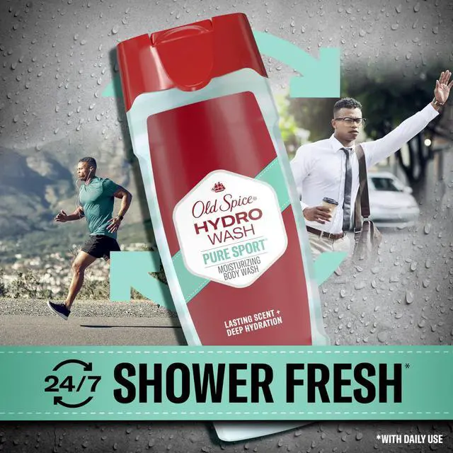 Alt view image 4 of 7 - Moisturizing Men's Hydro Body Wash 2-in-1, long-lasting fragrance & intense hydration to relieve dry skin, all-day fresh, Pure Sport Scent, 16 oz each, pack of 4