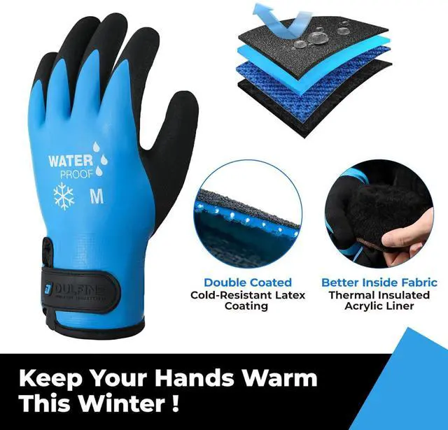 Alt view image 2 of 6 - 100% Waterproof 1 Pair Winter Work Gloves for Men & Women Blue XXL