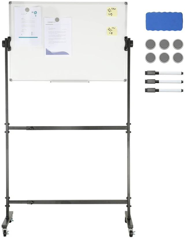 Alt view image 17 of 17 - VEVOR Rolling Magnetic Whiteboard, Double-sided Mobile Whiteboard 36x24 Inches, Adjustable Height Dry Erase Board with Wheels, 1 Magnetic Erase & 3 Dry Erase Markers & Movable Tray Office, School