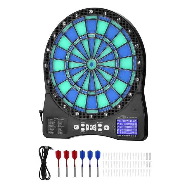 Alt view image 9 of 9 - VEVOR Electronic Dart Board, LED-Illuminated Target Dartboard with 48 Games & 500+ Variations, Includes 6 Dart Shafts with Flights & 50 Soft Tips, Cricket Scoring LCD Screen - Supports Up to 8 Players