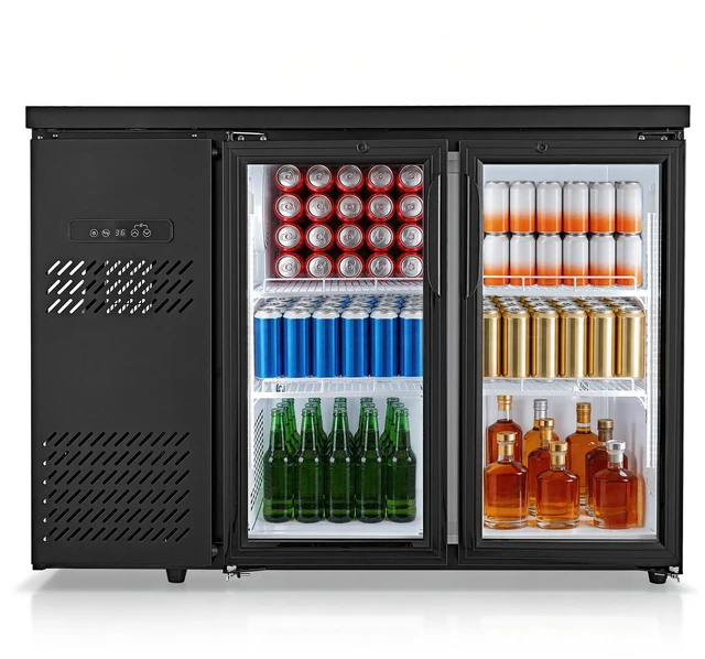 Main image of VEVOR Back Bar Cooler, 11.8 Cu. Ft Counter Height Beverage Refrigerator, Commercial Display Fridge w/ 2 Glass Doors, LED Lighting, Shelves, Fan Cooling Beer Wine Cooler for Pub, Merchandiser, Office