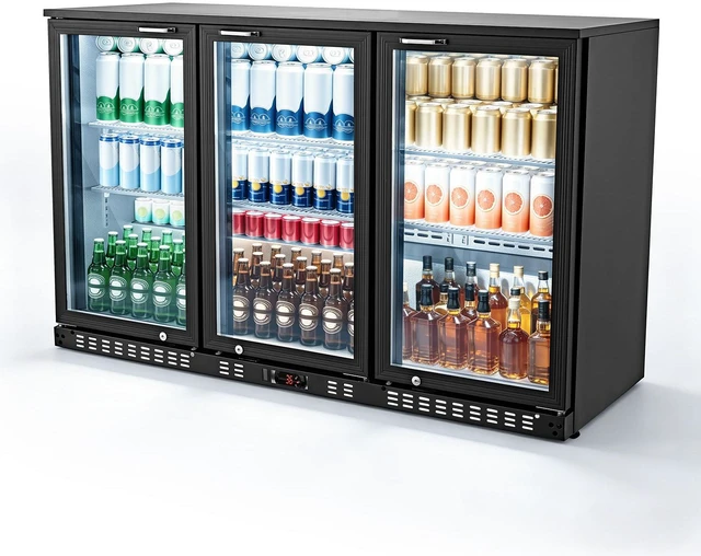 Main image of VEVOR Back Bar Cooler, 11.4 Cu.Ft Commercial Beverage Refrigerator with 3 Glass Door, Large Under Counter Fridge w/ LED Lighting, Shelf, Low-E Glass Display Cooler for Store, Lobby, Restaurant, Pub