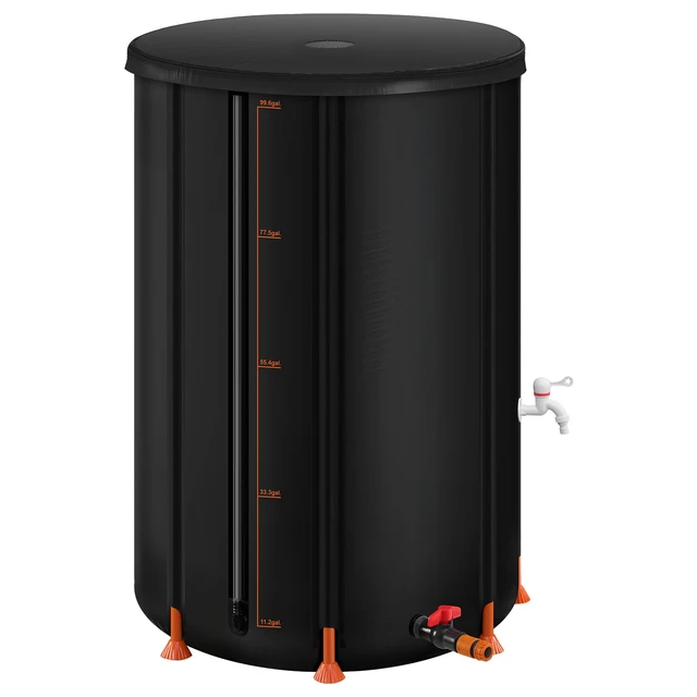 Alt view image 15 of 15 - VEVOR Collapsible Rain Barrel 100 Gal Rain Catcher with Spigots and Overflow Kit