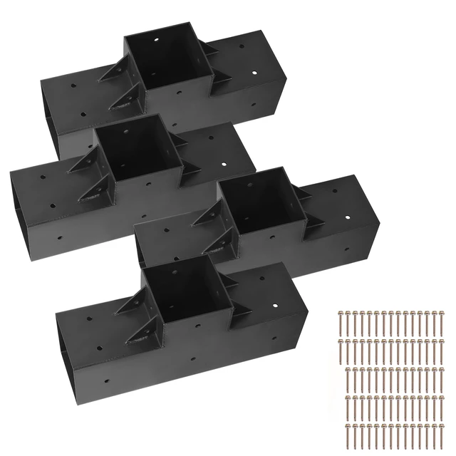 Alt view image 9 of 9 - VEVOR 4x4 Inch Pergola Bracket Kit Inner 3.5x3.5 3-Way Woodworks DIY Post 4 pcs