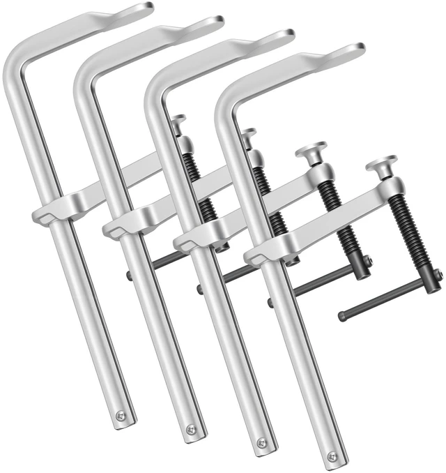 Main image of VEVOR Bar Clamps for Woodworking, 4-Pack, 12" Opening, 4.72 in Throat Depth, 1200 lbs Load Limit, Sturdy Steel Forging and Casting, with Swivel Jaw and T-Handle, for Wood Working and Metal Working